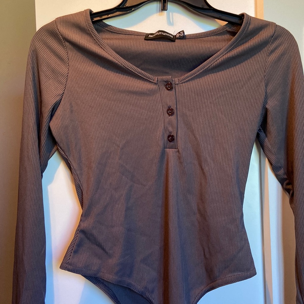 Charcoal ribbed long sleeve body suit